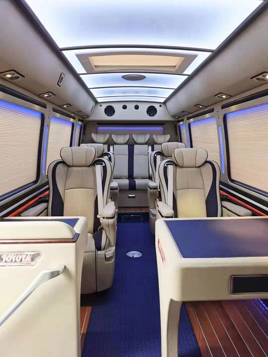 Rent a 12 seater super luxury Toyota Coaster minibus with a driver in the urban area of Guangzhou, Guangdong